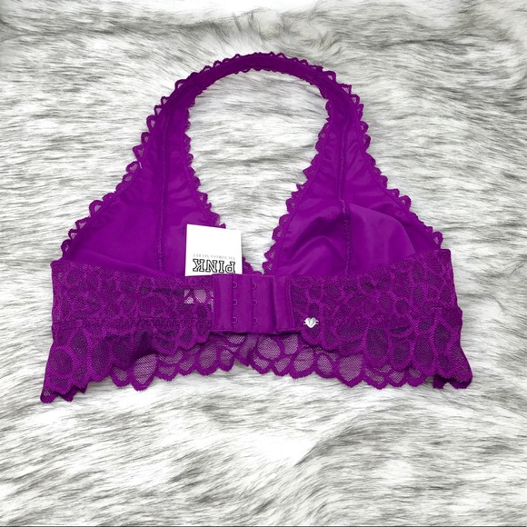 🔥SALE🔥VS PINK Unlined Lace Halter Bralette - Picture 7 of 8